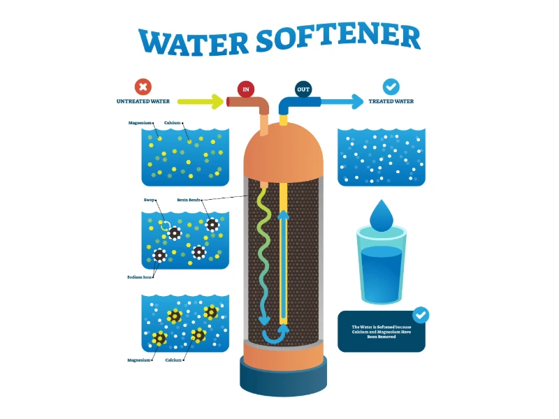 Twin cylinder water softening process.